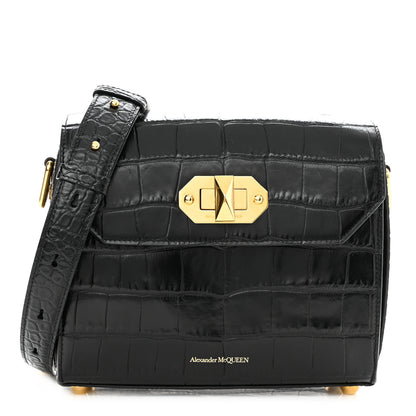 Alexander McQueen Calfskin Crocodile Embossed Box Shoulder Bag 21 Black 1 of 9