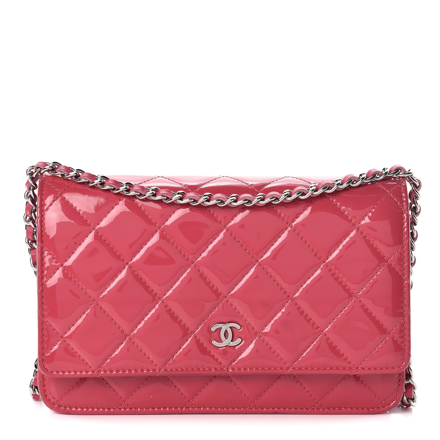 Chanel Patent Quilted Wallet On Chain WOC Fuchsia 1 of 14