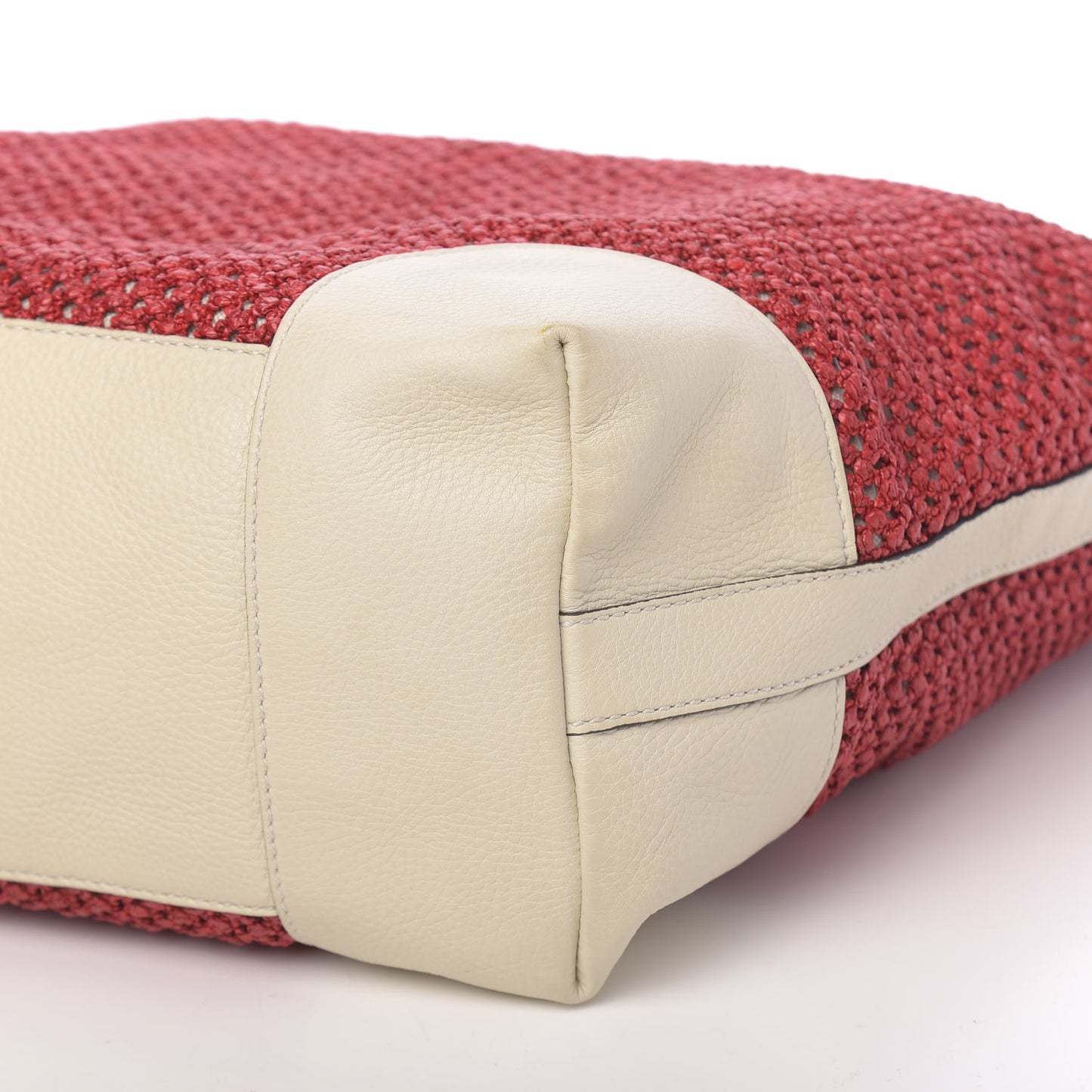 Straw Calfskin Bamboo Shopper Tote Raspberry