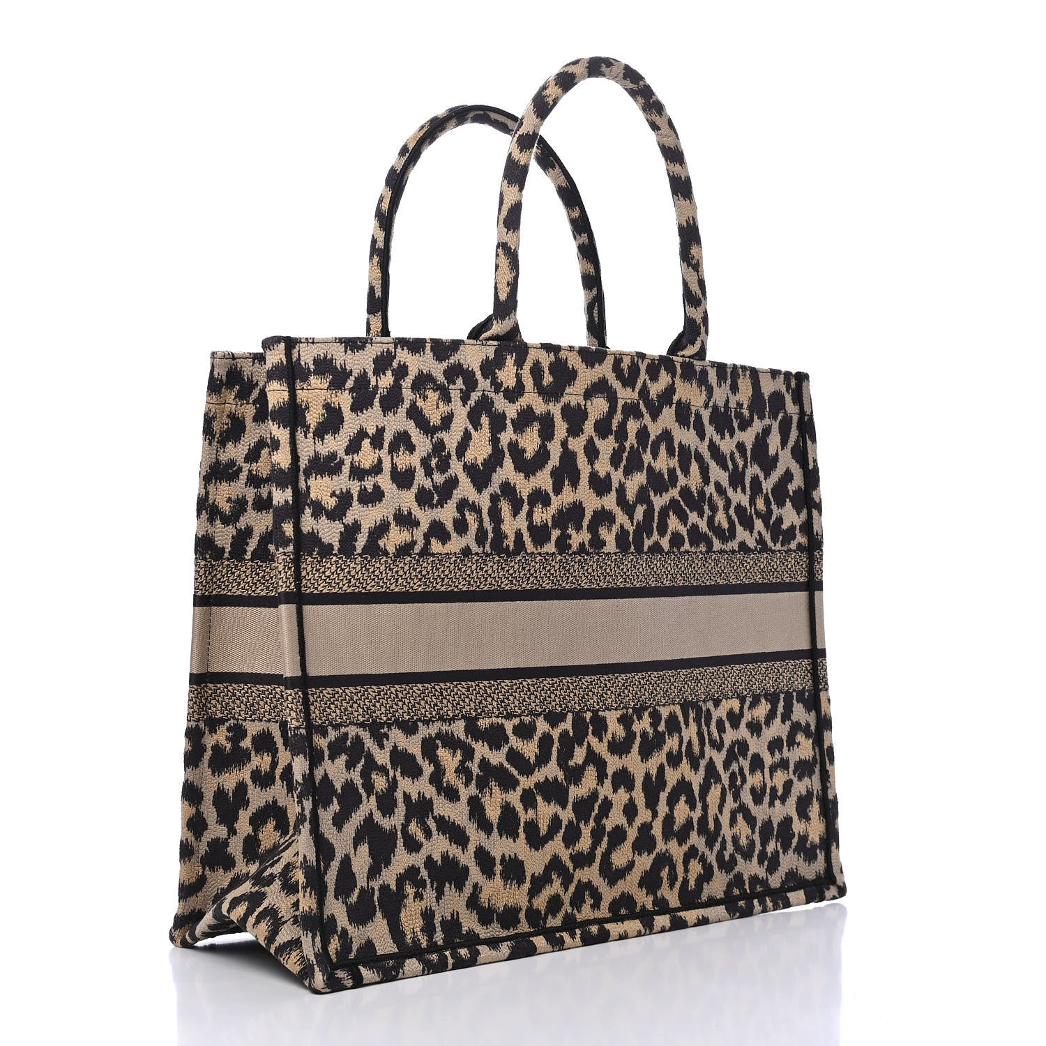 Christian Dior Canvas Mizza Embroidered Large Leopard Book Tote Beige 2 of 4