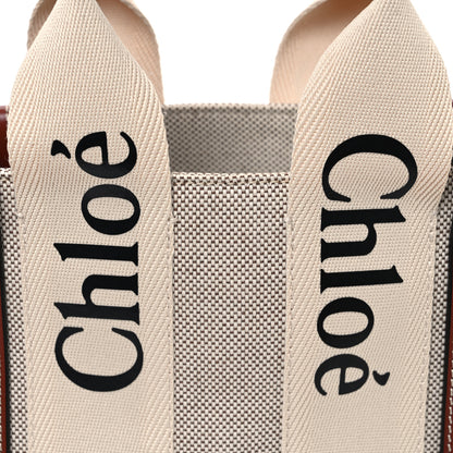 Chloe Cotton Calfskin Small Woody Ribbon Tote With Strap White Brown 8 of 10