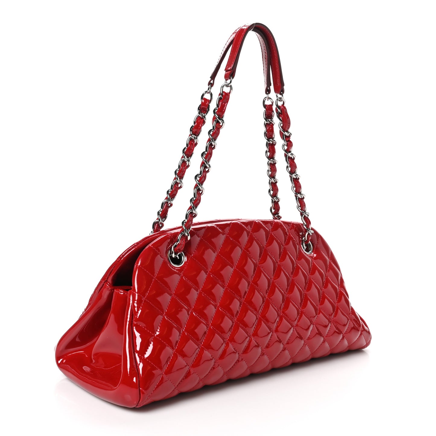 Patent Quilted Medium Just Mademoiselle Bowling Bag Red