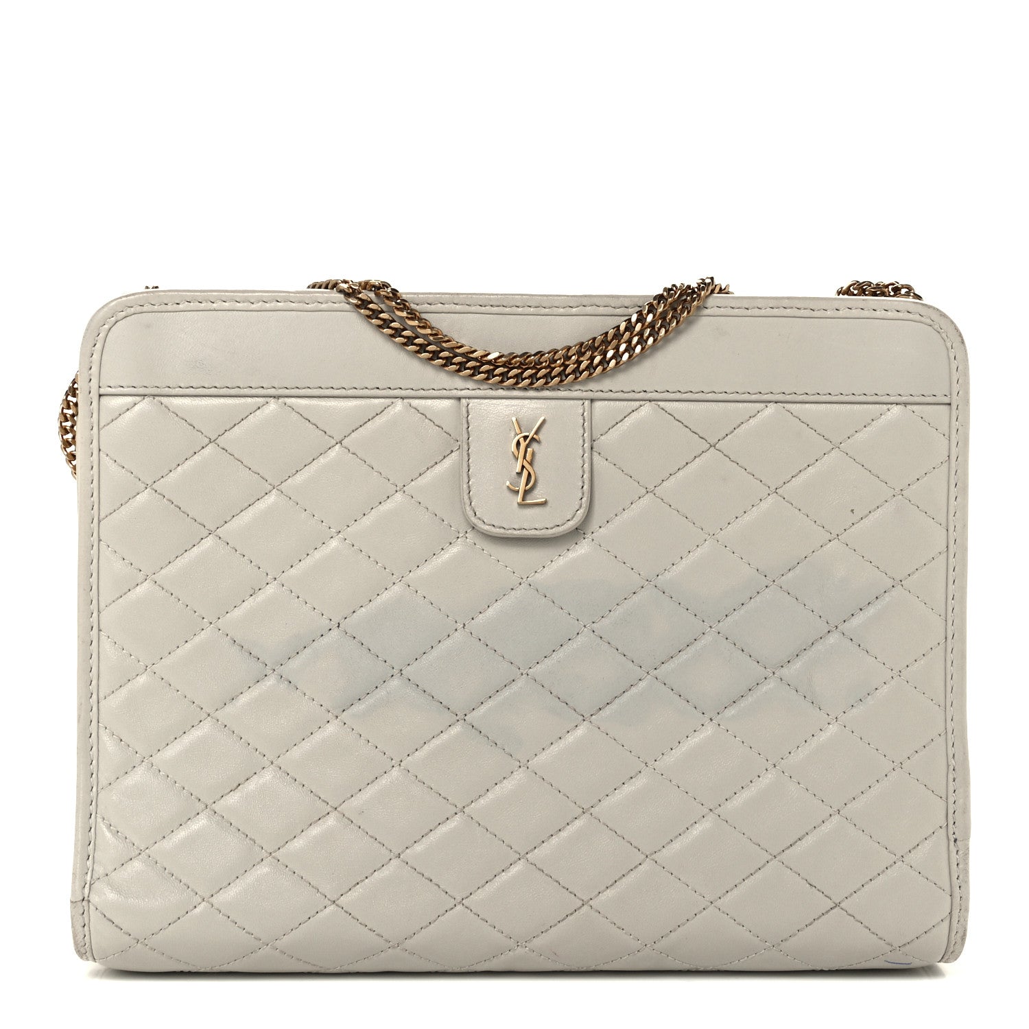 Saint Laurent Lambskin Quilted Monogram Baby Victoire Chain Clutch Blanc Vintage 1 of 11