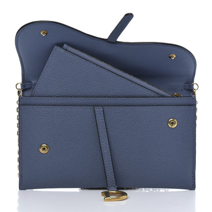 Christian Dior Grained Calfskin Saddle Chain Wallet Pouch Denim 9 of 14