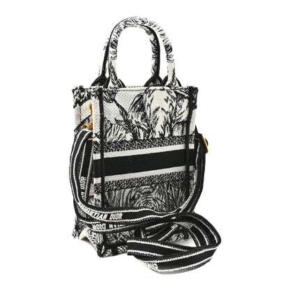 Christian Dior Canvas Toile de Jouy Voyage Embroidered Mini Book Tote Phone Bag White Black 3 of 10