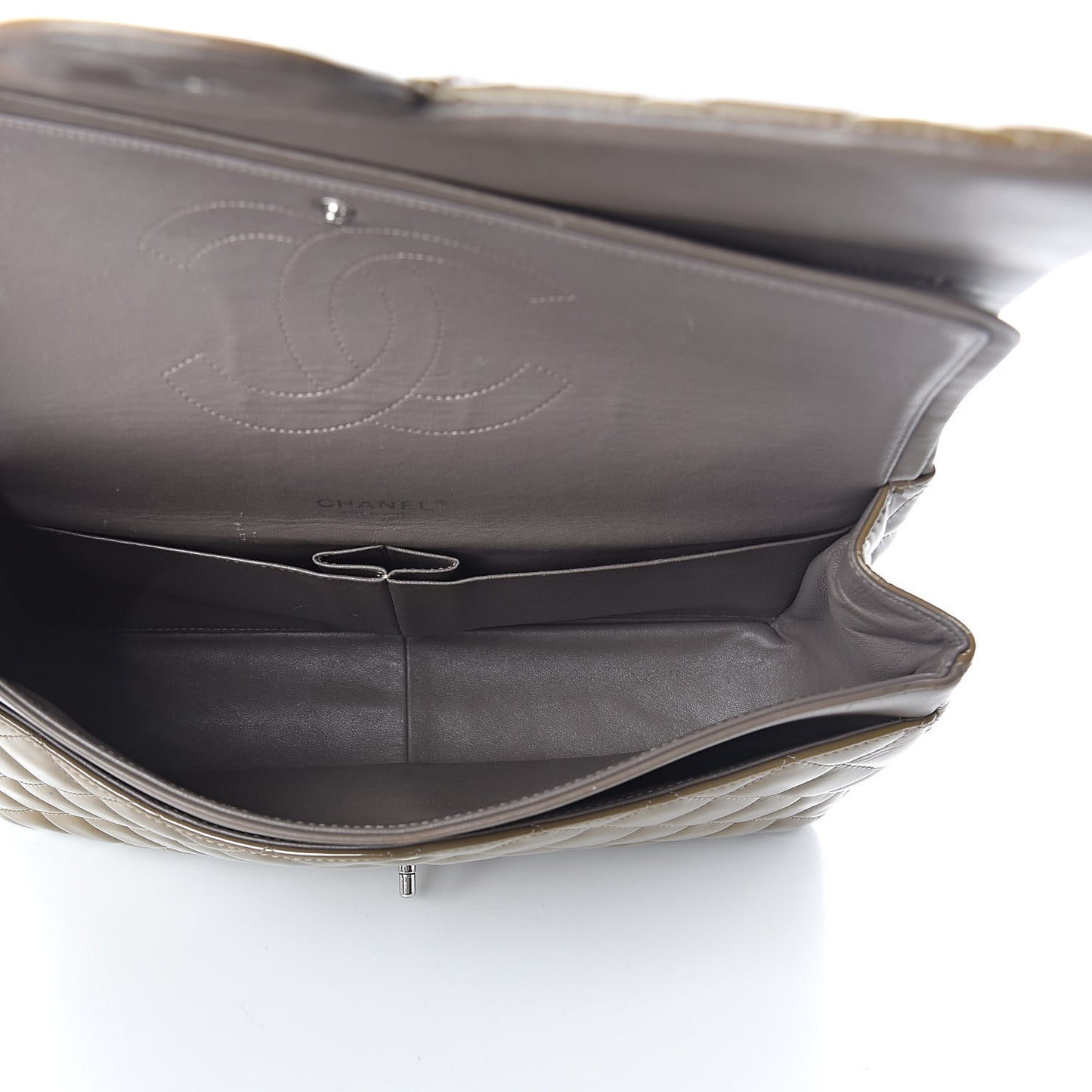 Patent Quilted Maxi Double Flap Grey