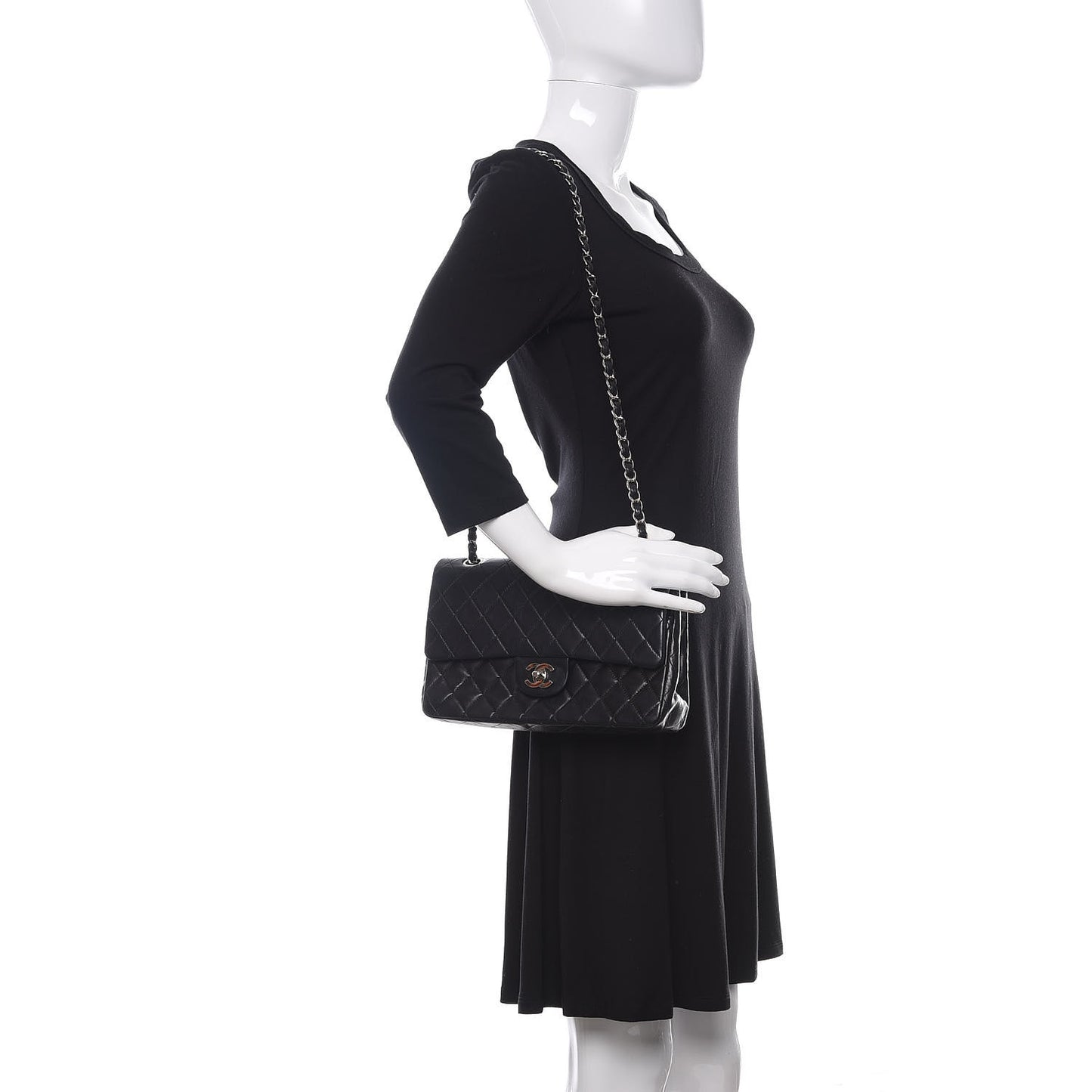 Lambskin Quilted Medium Double Flap Black