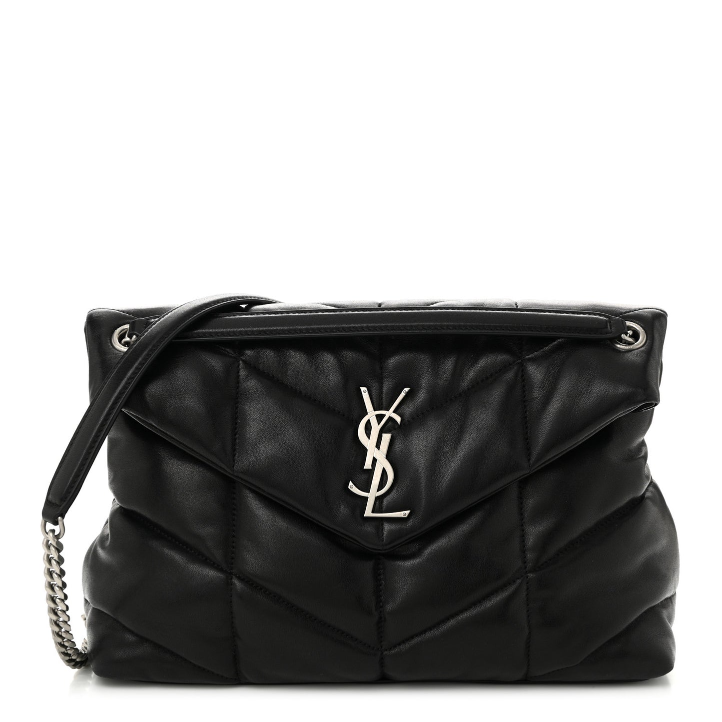 Lambskin Quilted Medium Loulou Puffer Monogram Chain Satchel Black