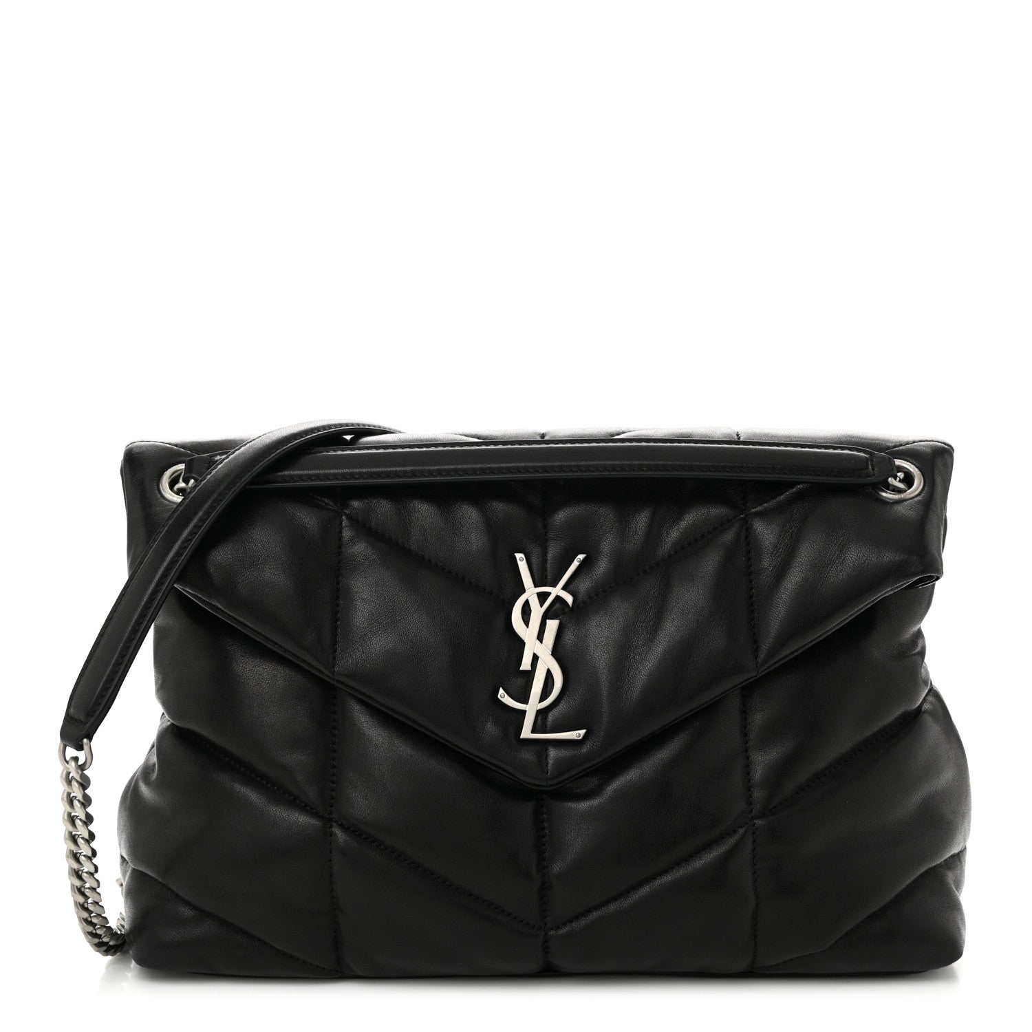 Saint Laurent Lambskin Quilted Medium Loulou Puffer Monogram Chain Satchel Black 1 of 10