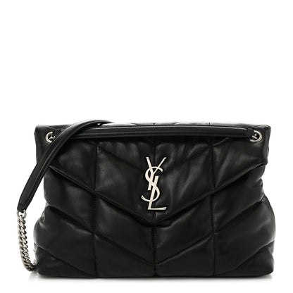Saint Laurent Lambskin Quilted Medium Loulou Puffer Monogram Chain Satchel Black 1 of 10