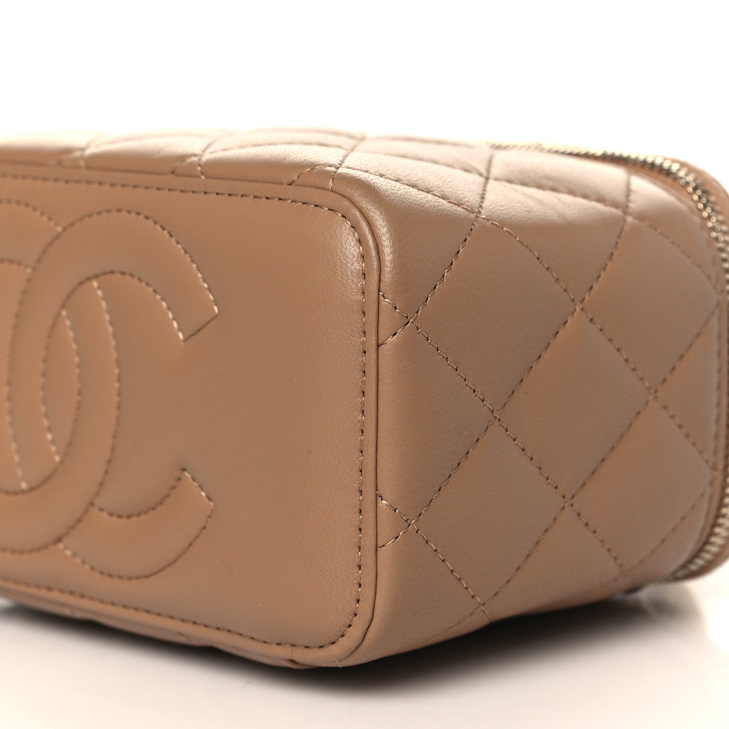 Chanel Lambskin Quilted Metal Small Top Handle Vanity Case With Chain Beige 9 of 10