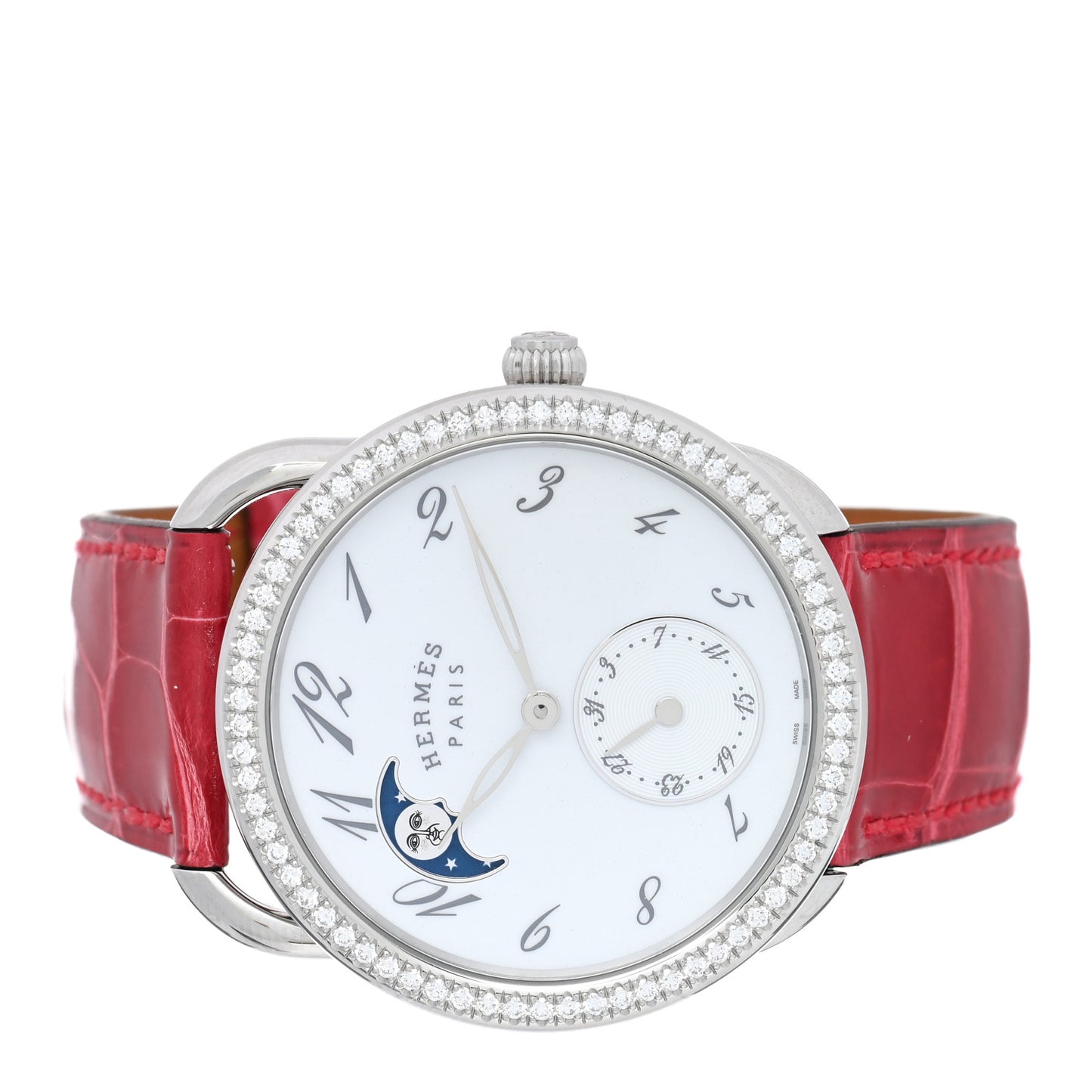 Stainless Steel Alligator Diamond Bezel 38mm Arceau Petite Lune Automatic Watch Braise