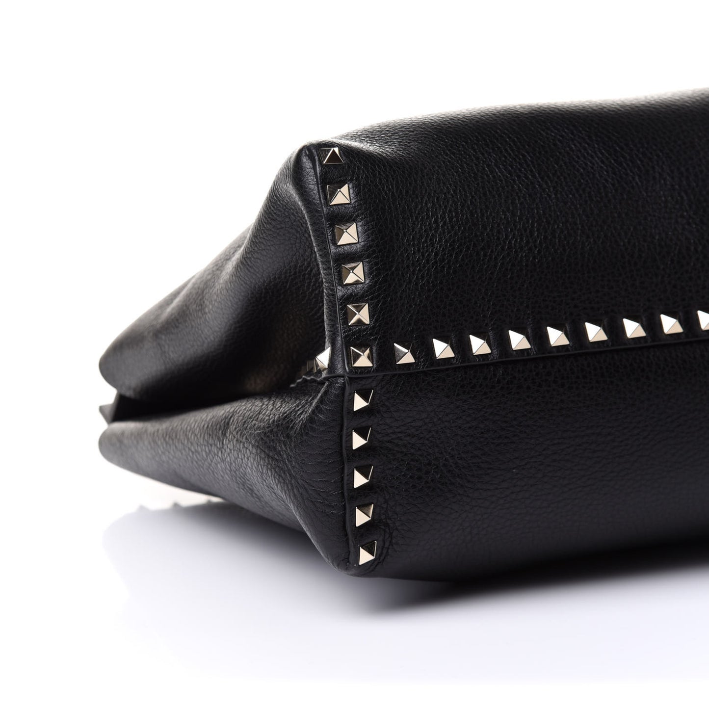 Grained Calfskin Rockstud Flip Lock Briefcase Tote Black