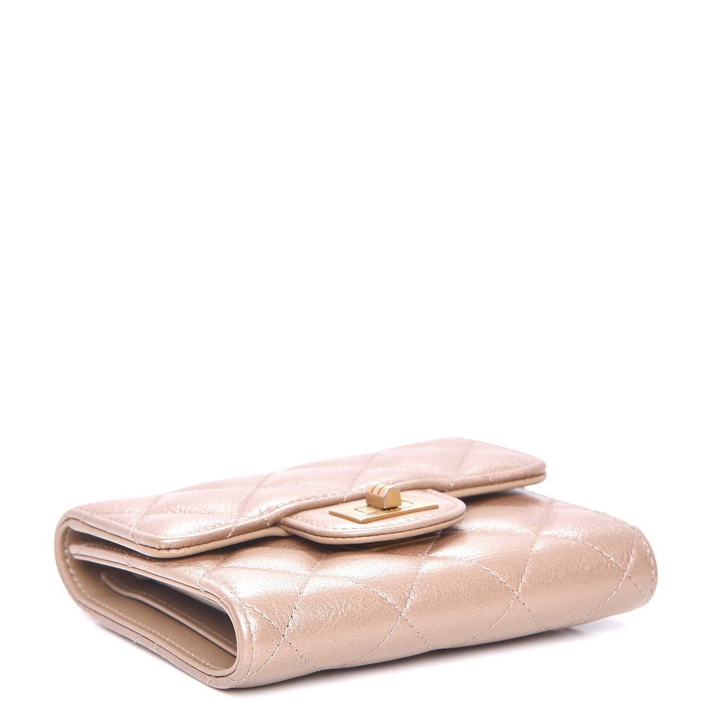 Metallic Aged Calfskin Quilted Small Reissue Wallet Gold