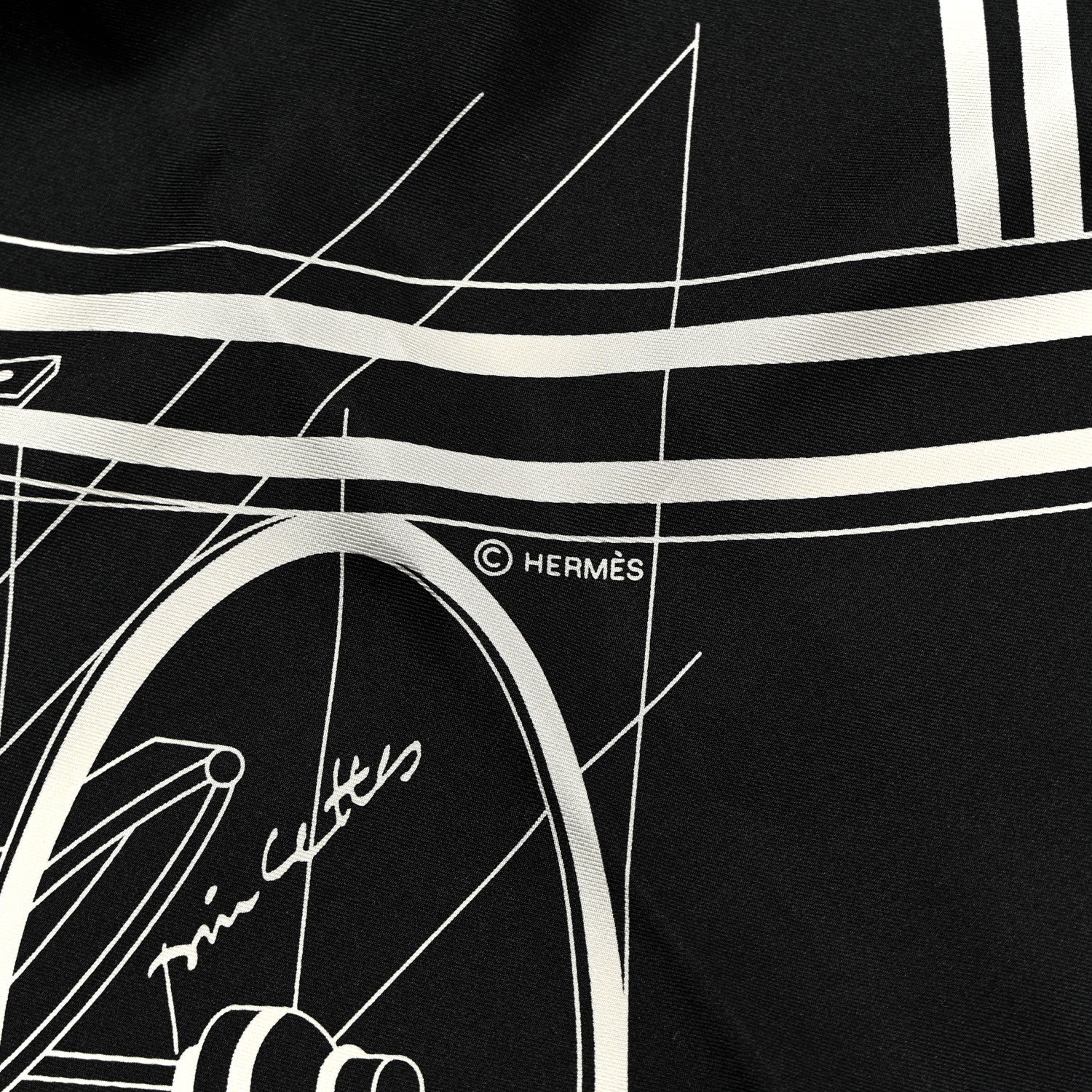 Hermes Silk Projet De Voiture Scarf 140 Black White 2 of 3