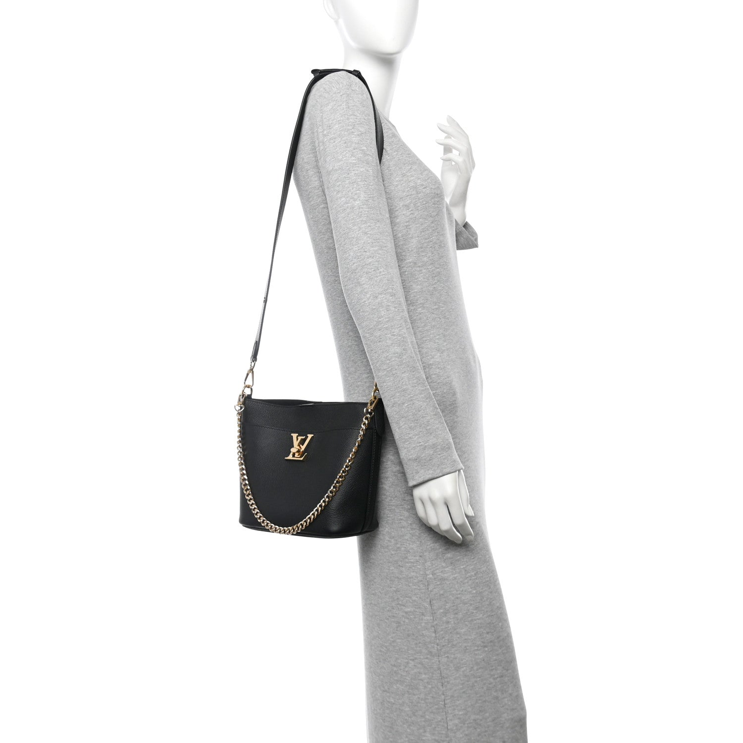 Louis Vuitton Calfskin Lock and Walk Bucket Black 2 of 12