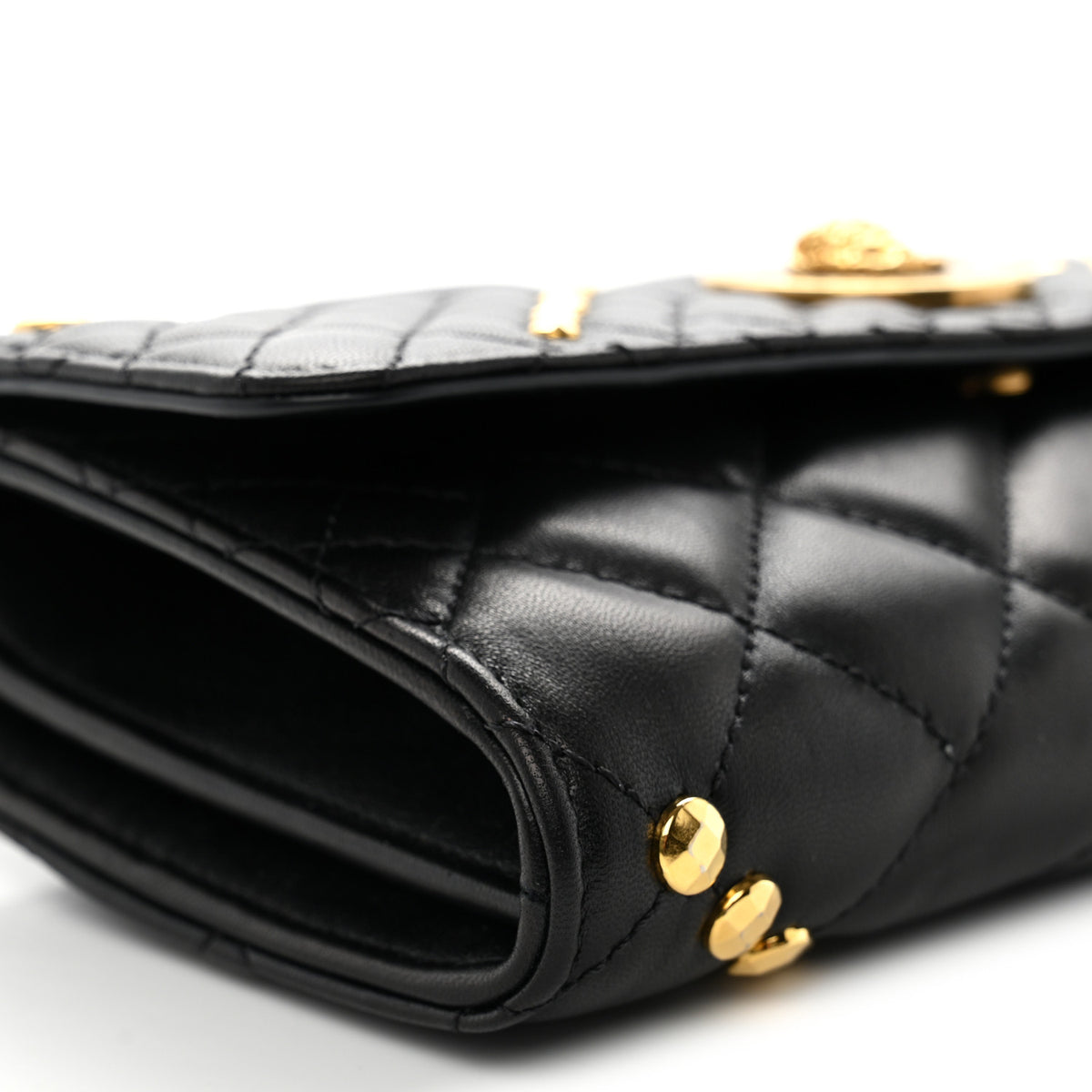 Versace Lambskin Studded Quilted Medusa Wallet on Chain Crossbody Black Gold 8 of 11