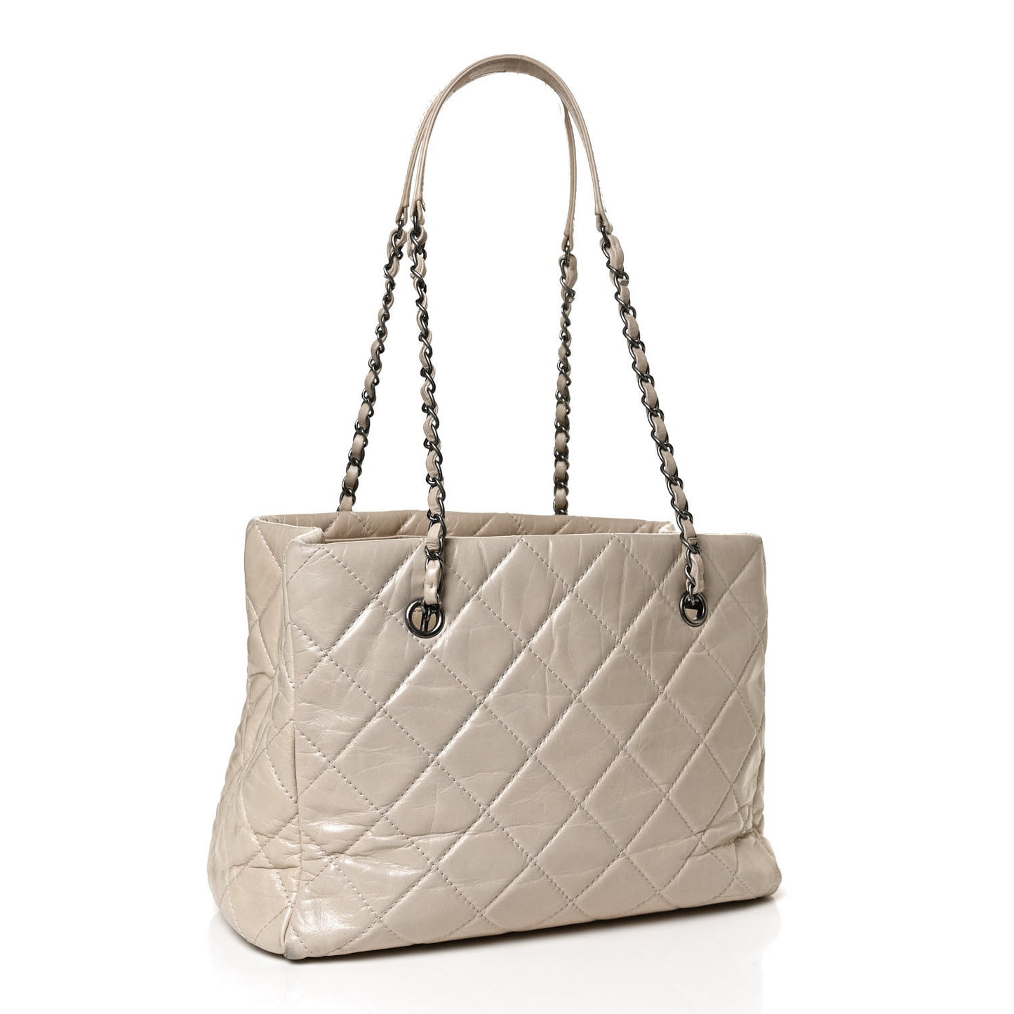 Glazed Calfskin Quilted Tote Light Beige