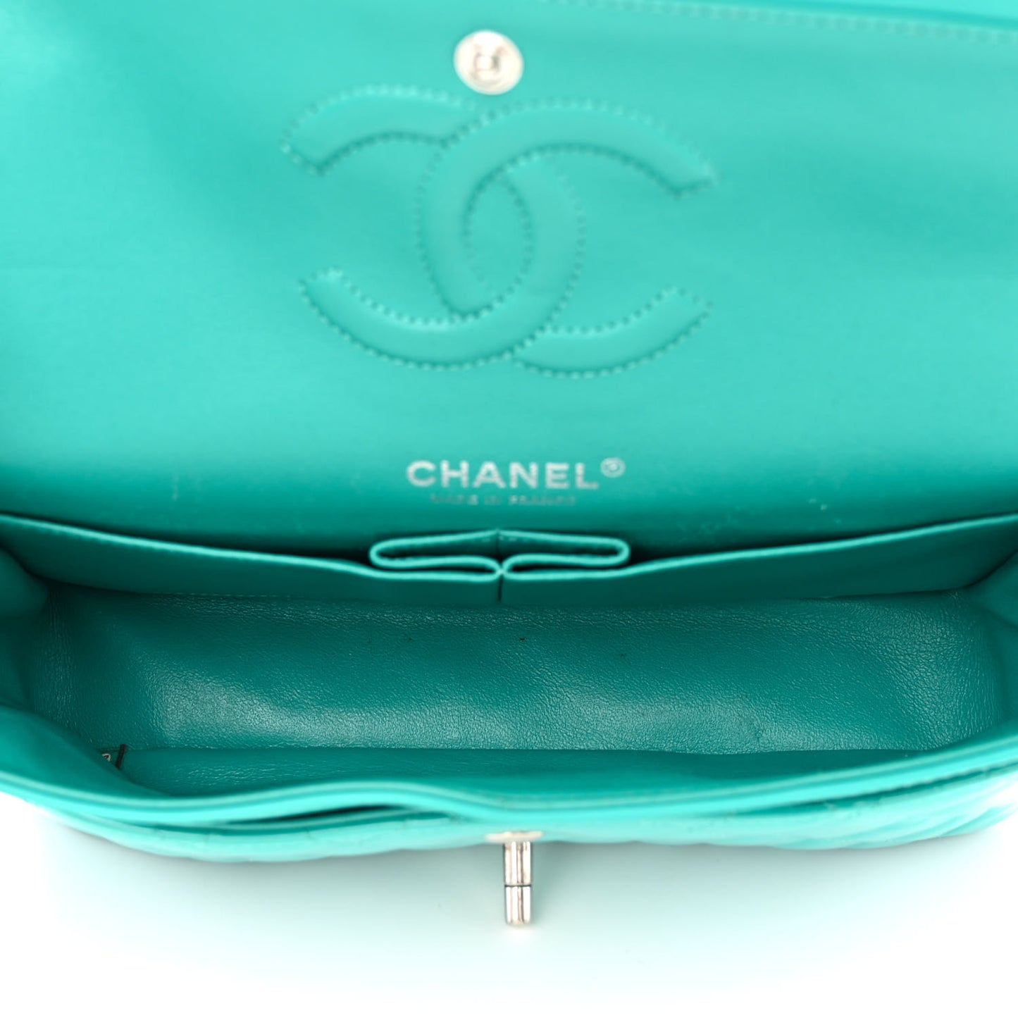 Patent Quilted Medium Double Flap Turquoise