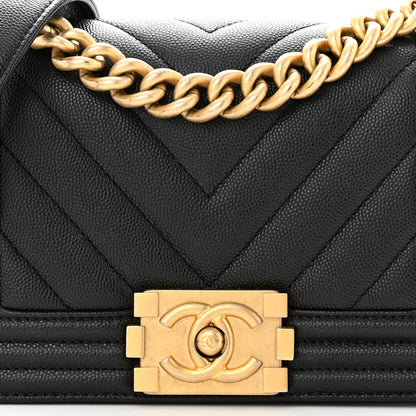 Chanel Caviar Chevron Quilted Small Boy Flap Black 9 of 12