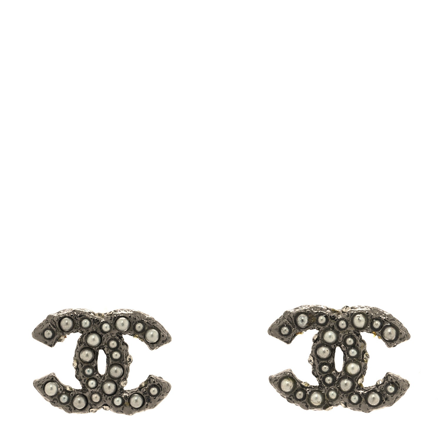 Chanel Pearl Crystal CC Earrings Ruthenium 1 of 4