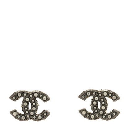 Chanel Pearl Crystal CC Earrings Ruthenium 1 of 4