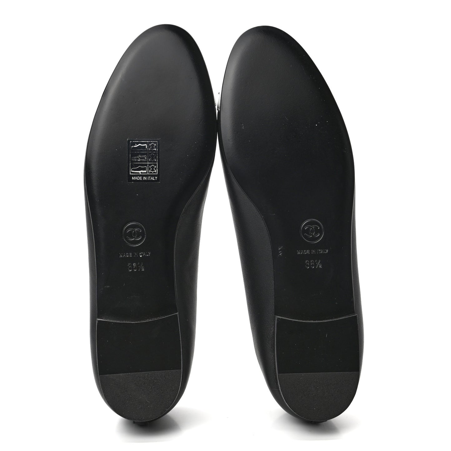 Calfskin Metallic Goatskin CC Cap Toe Ballerina Flats 38.5 Black Silver