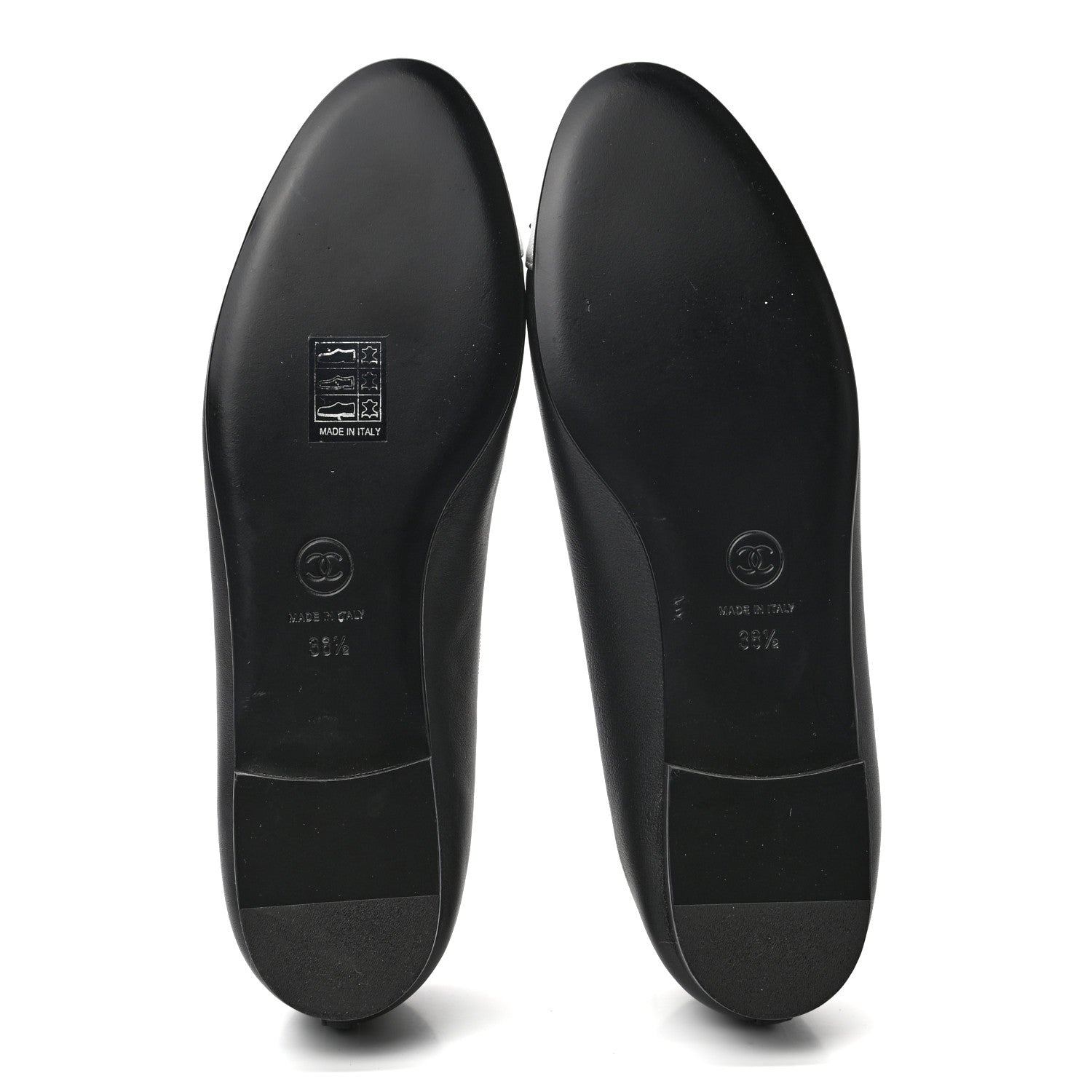 Chanel Calfskin Metallic Goatskin CC Cap Toe Ballerina Flats 38.5 Black Silver 5 of 8