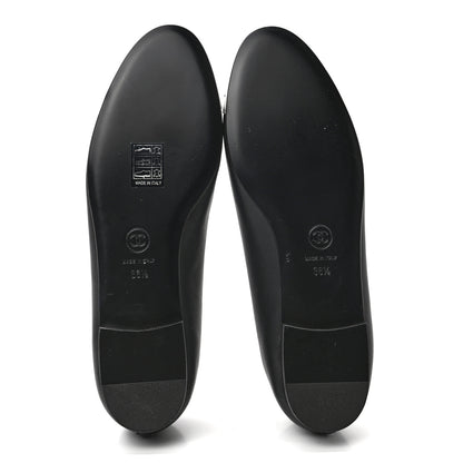 Chanel Calfskin Metallic Goatskin CC Cap Toe Ballerina Flats 38.5 Black Silver 5 of 8