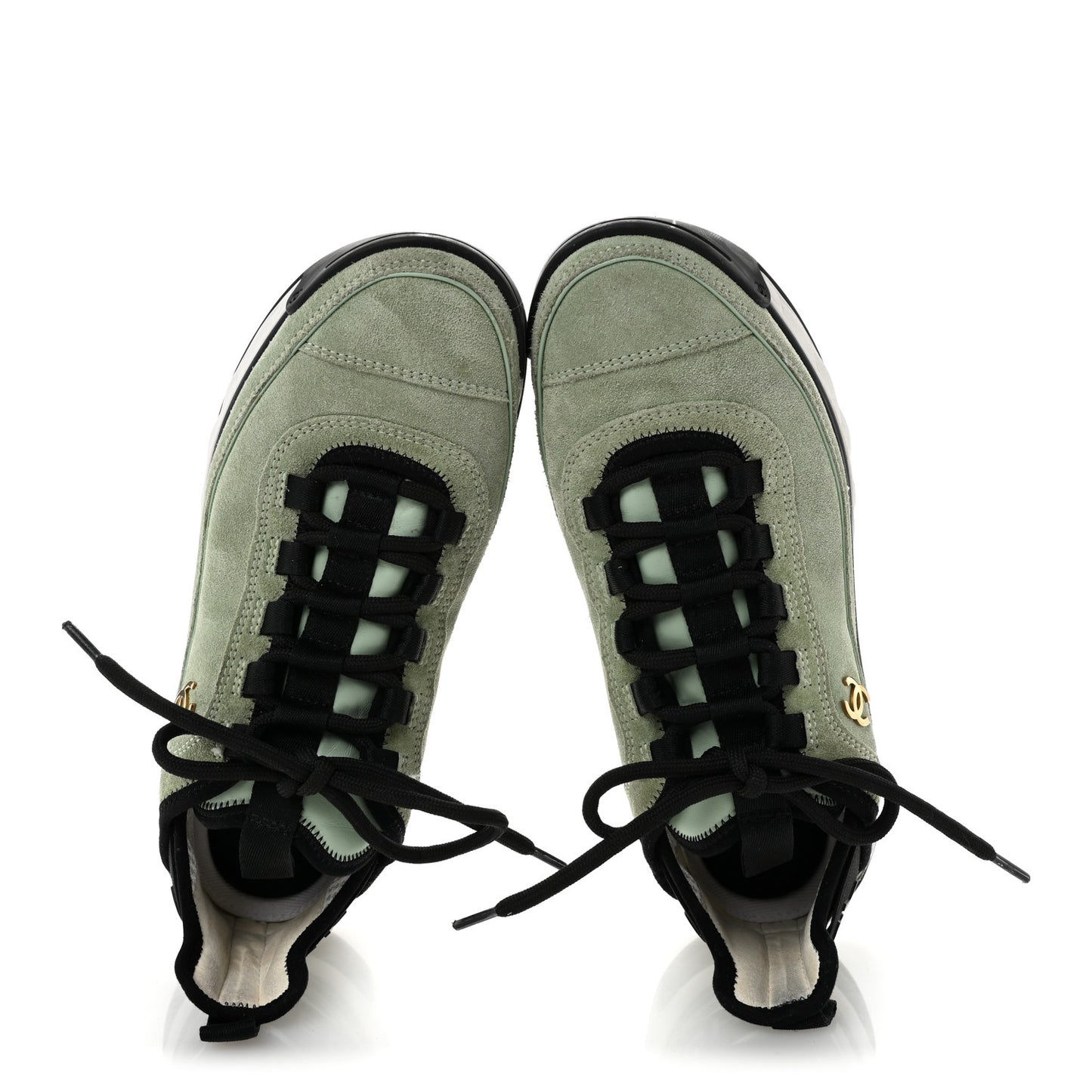 Suede Calfskin Nylon Grosgrain CC Sneakers 37.5 Light Green