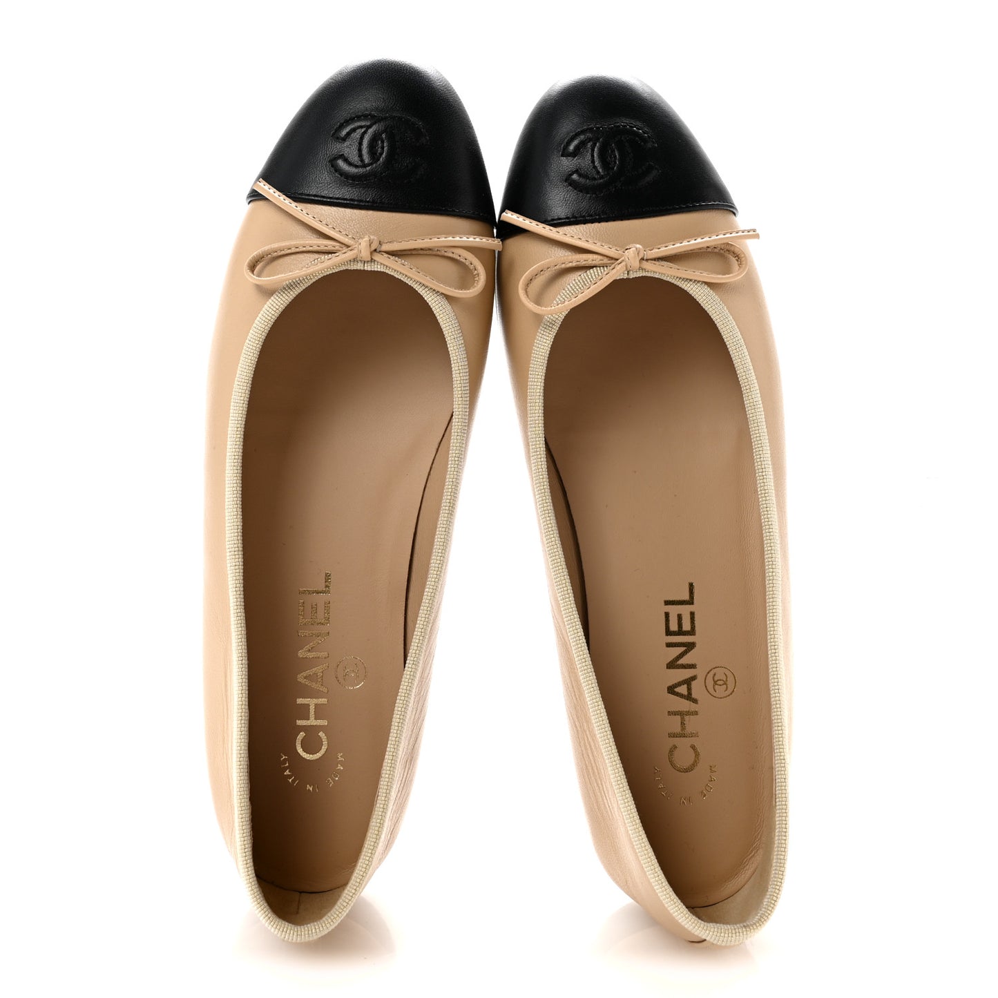 Lambskin Cap Toe CC Ballerina Flats 38 Beige Black