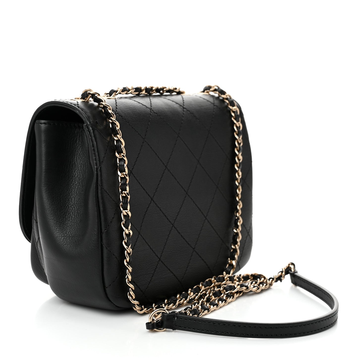 Calfskin Stitched Small Flap Bag Black