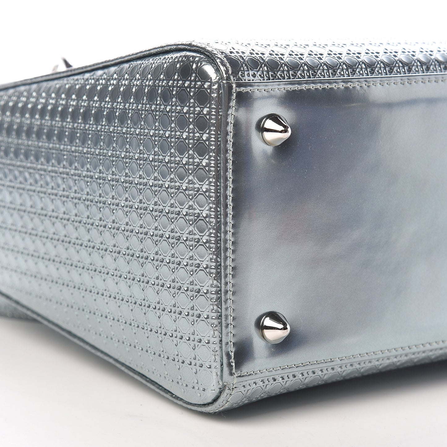 Metallic Patent Micro-Cannage Medium Lady Dior Light Blue