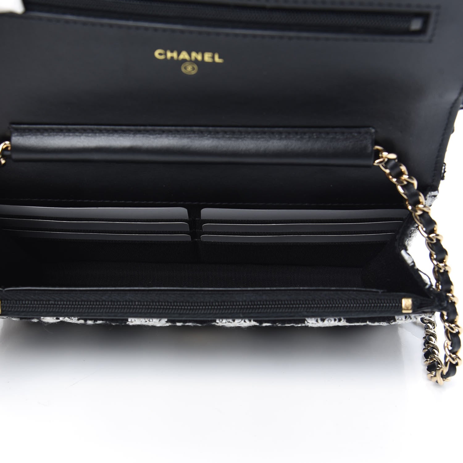 Chanel Tweed Quilted Wallet On Chain WOC Black Ecru White 5 of 11