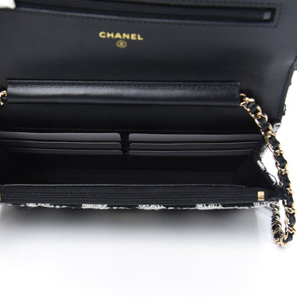 Chanel Tweed Quilted Wallet On Chain WOC Black Ecru White 5 of 11