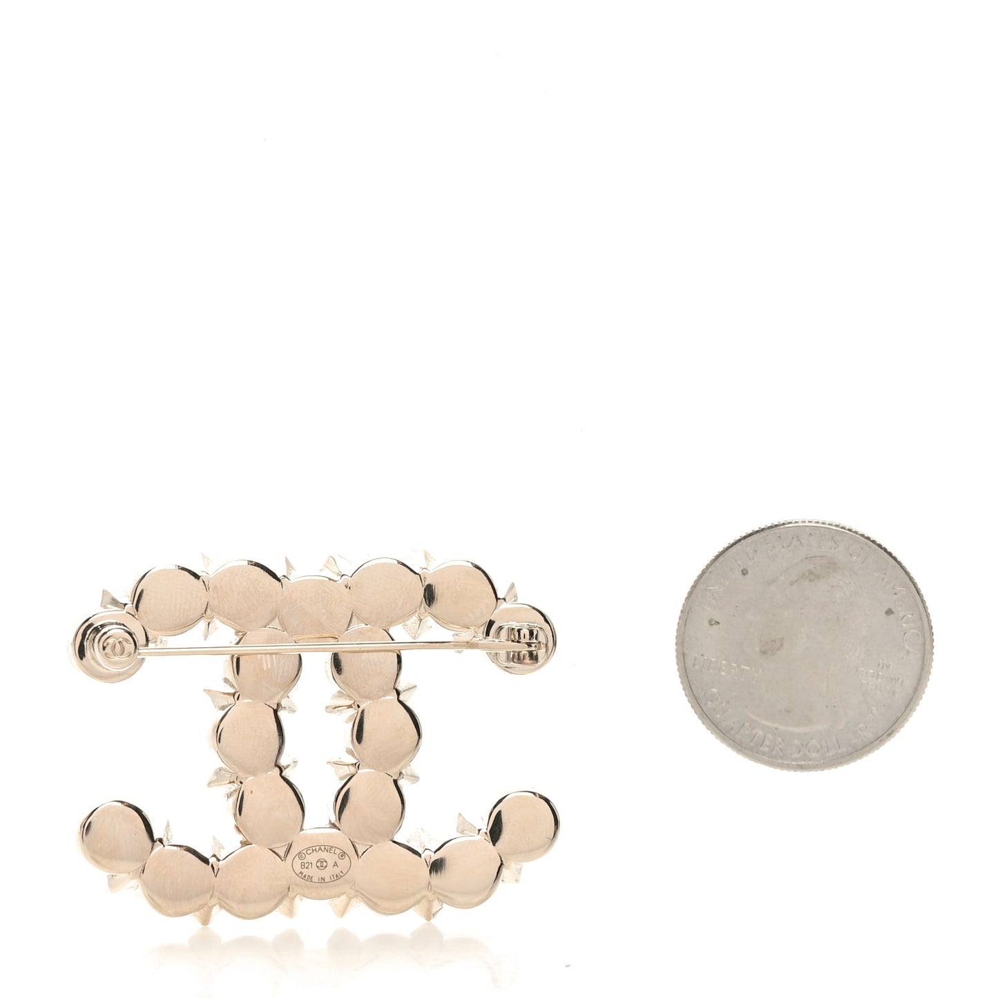 Pearl Crystal CC Brooch White Gold