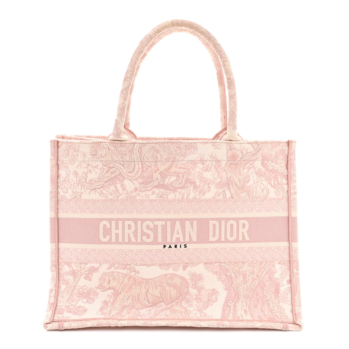 Canvas Toile De Jouy Embroidered Medium Book Tote Pink