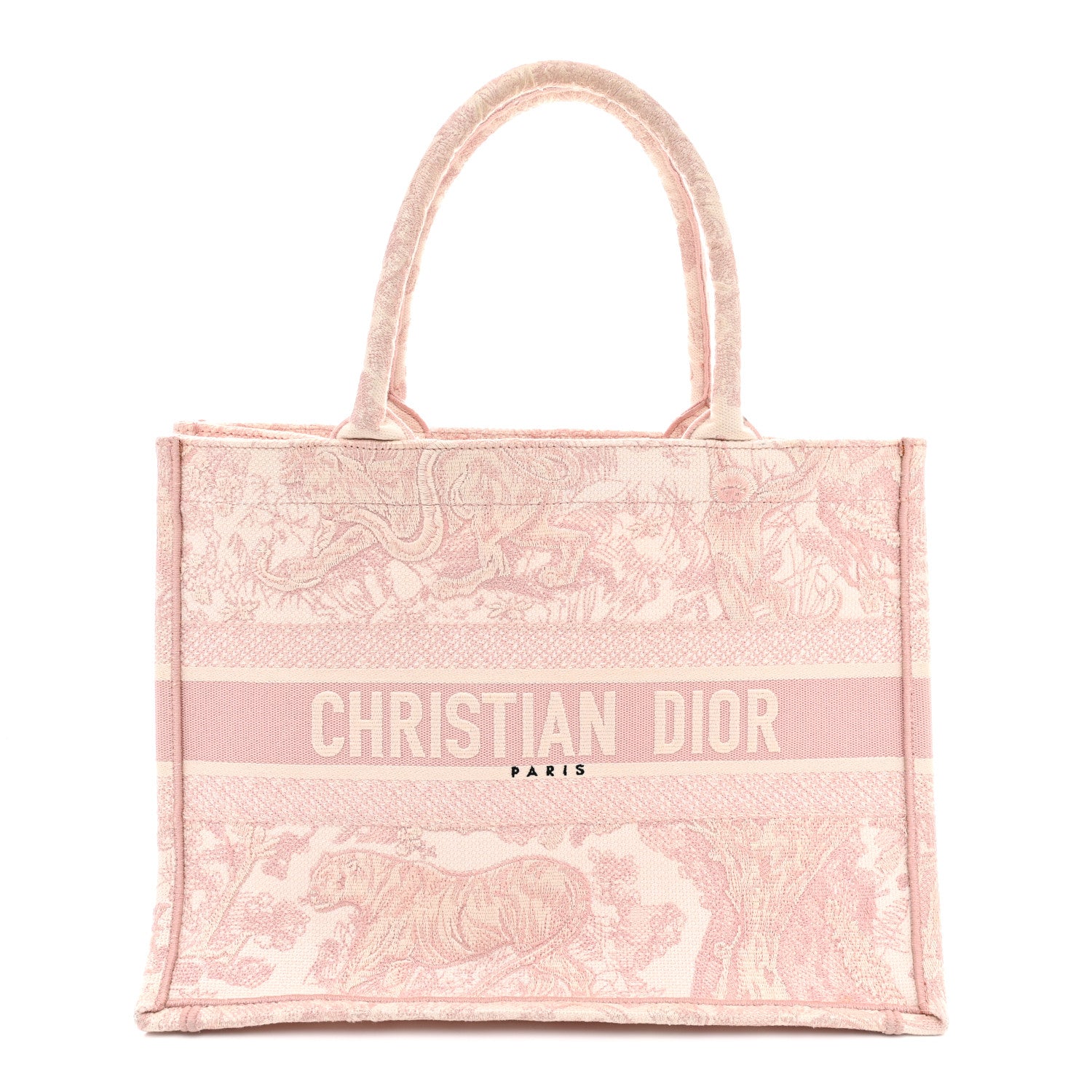 Christian Dior Canvas Toile De Jouy Embroidered Medium Book Tote Pink 1 of 12