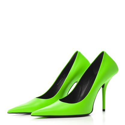 Balenciaga Soft Nappa Square Knife 110mm Pumps 37 Neon Green 2 of 8