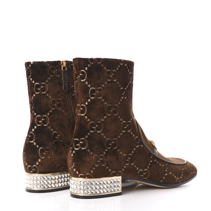 Gucci Velvet GG Monogram Crystal Horsebit Ankle Boots 42 Brown Vintage Cocoa 4 of 9