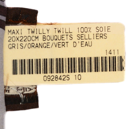 Hermes Silk Bouquets Selliers Maxi Twilly Gris Orange Vert d'Eau 5 of 6