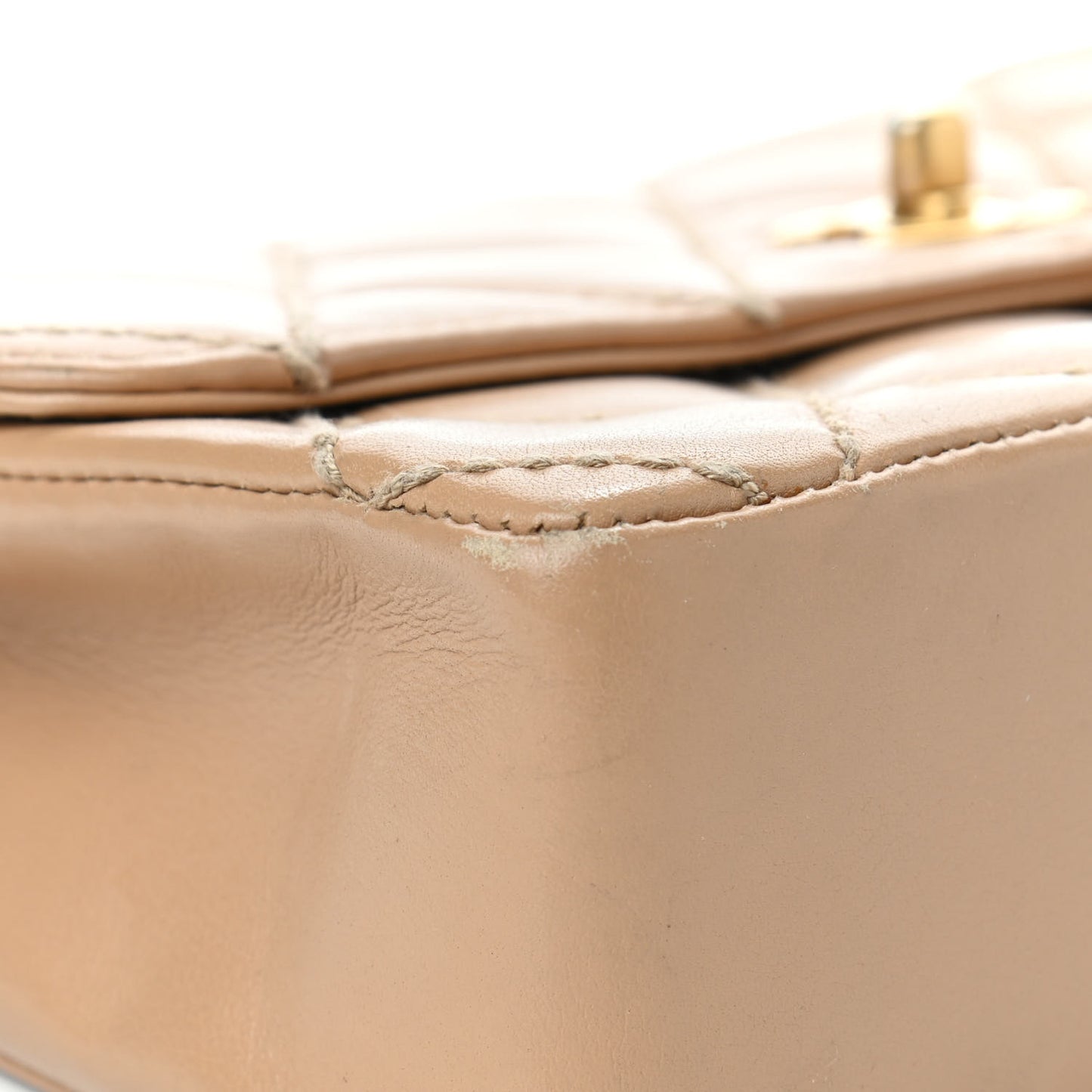 Calfskin Quilted Medium Wild Stitch Flap Beige