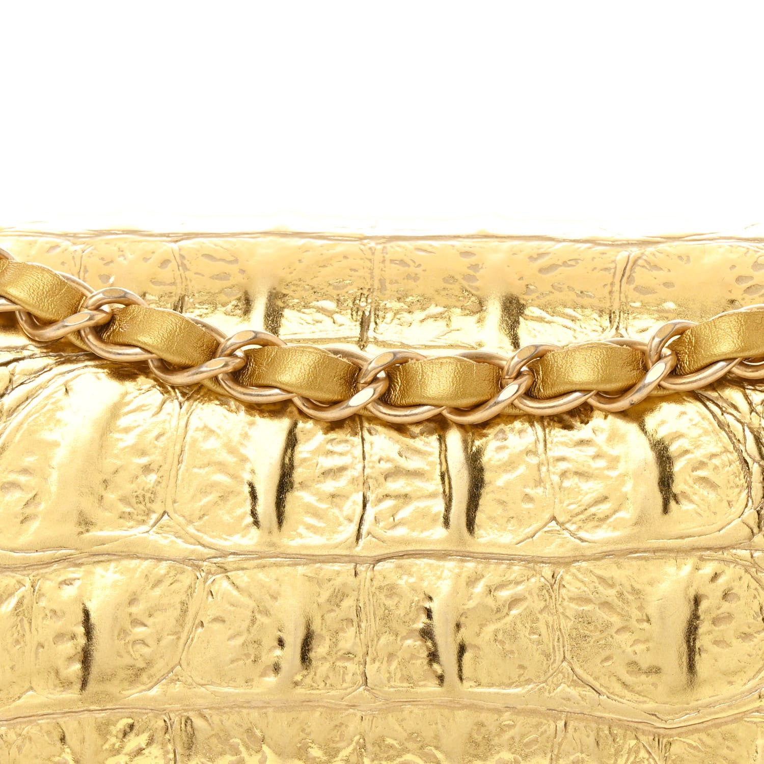 Chanel Metallic Calfskin Crocodile Embossed Crocodile Rectangular Small Flap Gold 8 of 11