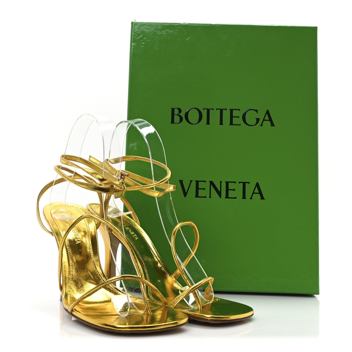 Laminated Calfskin The Line 90mm Sandals 36.5 Gold