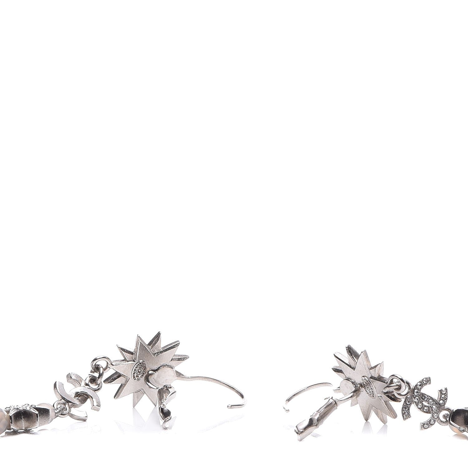 Chanel Crystal Bead CC Star Dangle Earrings Grey 3 of 4