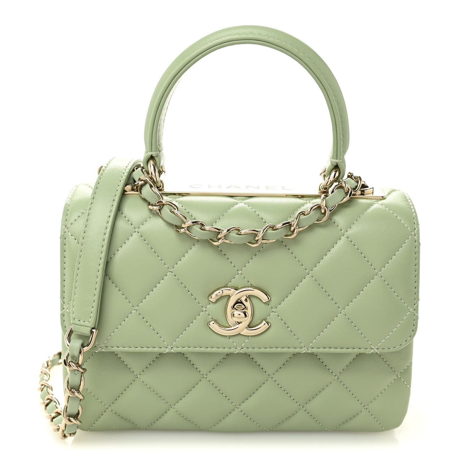 Chanel Lambskin Lacquered Quilted Mini Trendy CC Dual Handle Flap Bag Light Green 1 of 11
