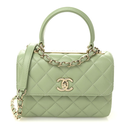 Chanel Lambskin Lacquered Quilted Mini Trendy CC Dual Handle Flap Bag Light Green 1 of 11
