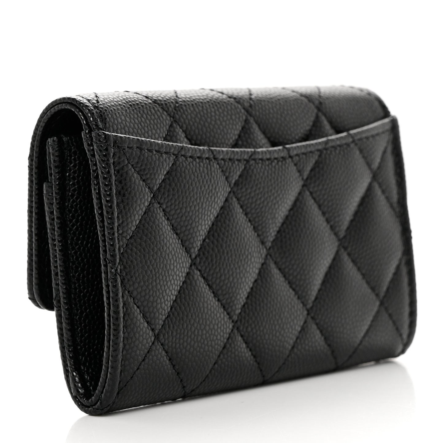 Caviar Quilted Enamel Coco Casino Flap Card Holder Wallet Black