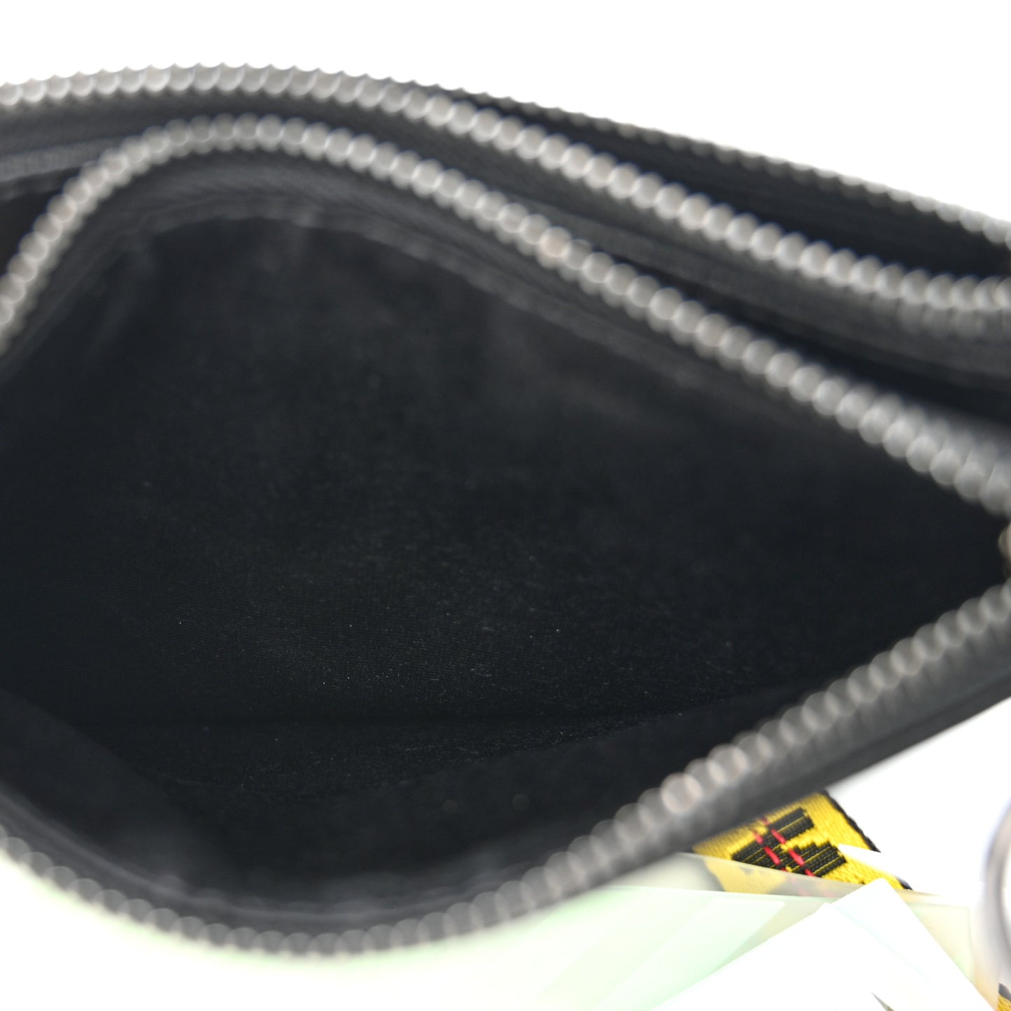 Saffiano Striped Diag Flat Pouch Black White