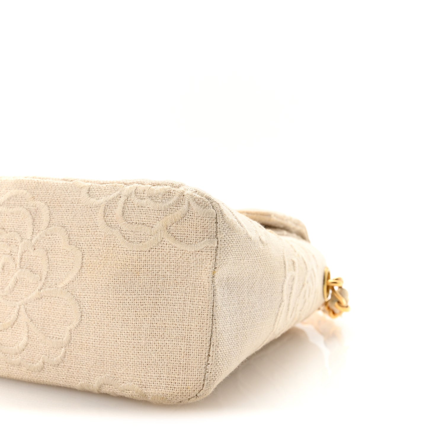 Canvas Camellia Embroidered Mini Square Flap  Ivory